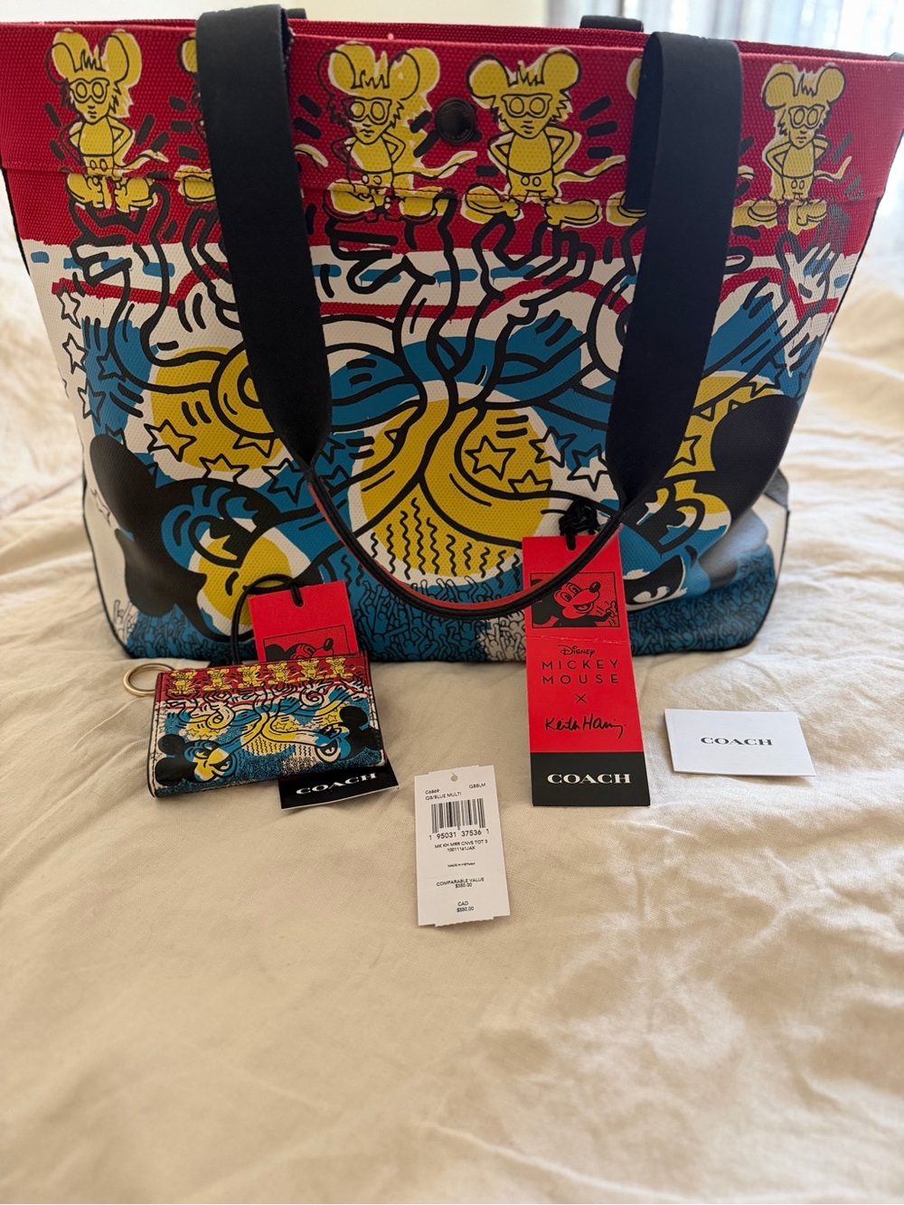 Coach Multicolor Mickey Pop Art Tote in Red, Yellow, Blue & Black